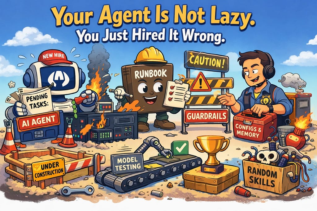 Illustration of an AI agent being onboarded with tools and guardrails